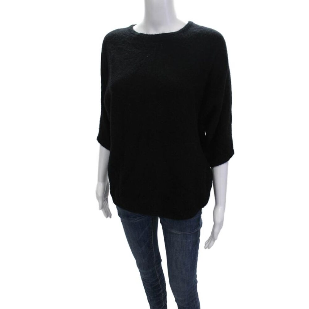 Cashmere Women Pullover Sweater Black Crew Neck 3/4 Sleeve Size S - Picture 2 of 5